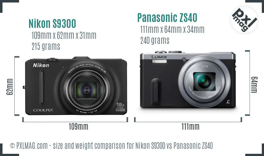 Nikon S9300 vs Panasonic ZS40 size comparison