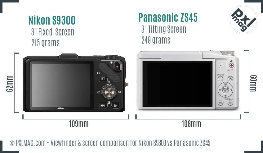 Nikon S9300 vs Panasonic ZS45 Screen and Viewfinder comparison