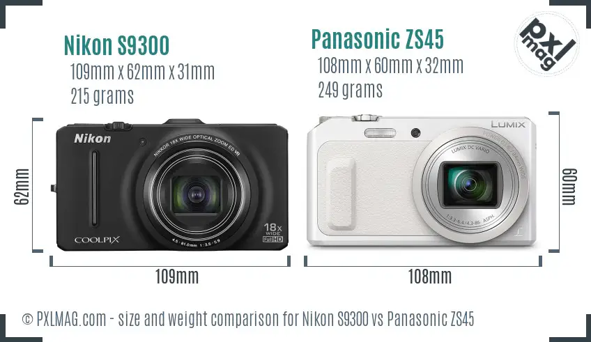 Nikon S9300 vs Panasonic ZS45 size comparison