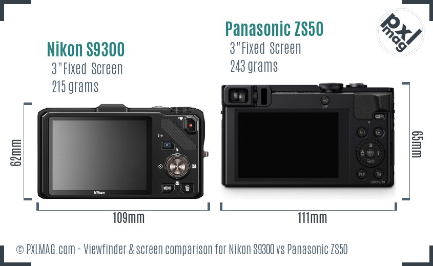 Nikon S9300 vs Panasonic ZS50 Screen and Viewfinder comparison