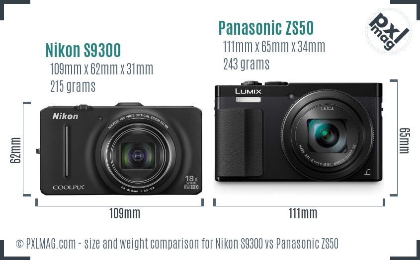 Nikon S9300 vs Panasonic ZS50 size comparison