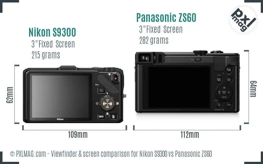 Nikon S9300 vs Panasonic ZS60 Screen and Viewfinder comparison