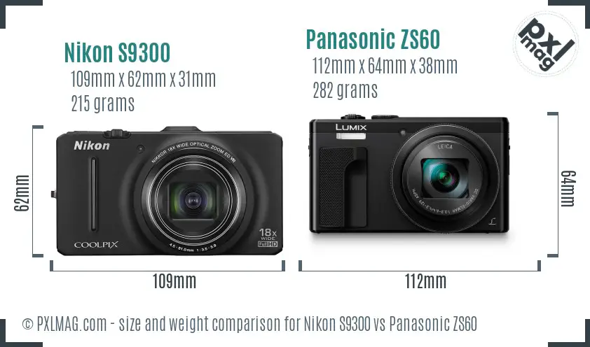 Nikon S9300 vs Panasonic ZS60 size comparison