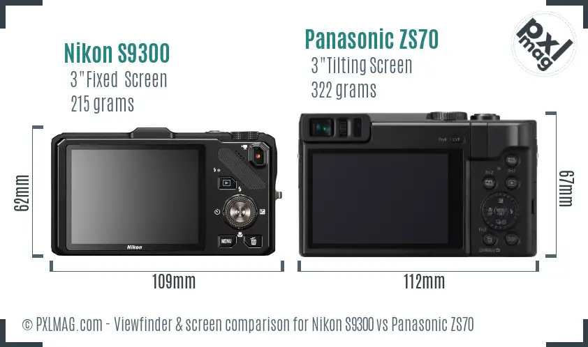 Nikon S9300 vs Panasonic ZS70 Screen and Viewfinder comparison