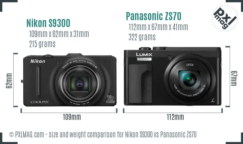 Nikon S9300 vs Panasonic ZS70 size comparison
