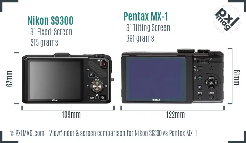 Nikon S9300 vs Pentax MX-1 Screen and Viewfinder comparison