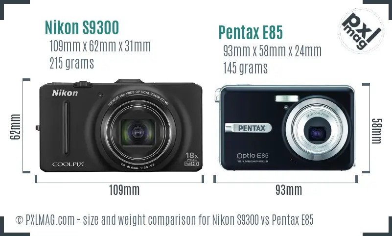 Nikon S9300 vs Pentax E85 size comparison Nikon S9300 vs Pentax E85 size comparison