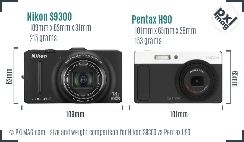 Nikon S9300 vs Pentax H90 size comparison