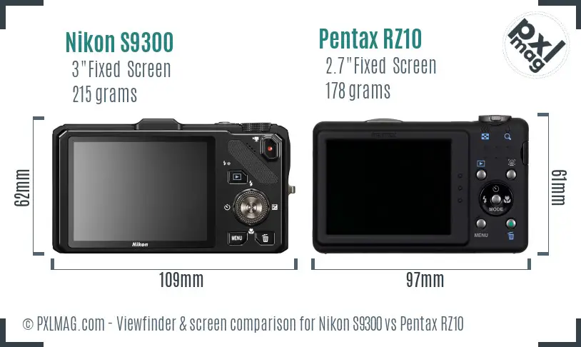 Nikon S9300 vs Pentax RZ10 Screen and Viewfinder comparison