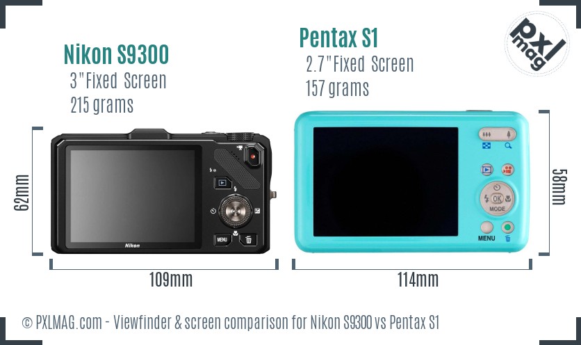 Nikon S9300 vs Pentax S1 Screen and Viewfinder comparison