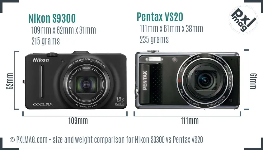 Nikon S9300 vs Pentax VS20 size comparison