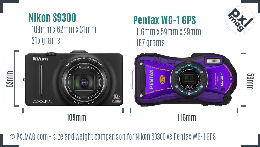 Nikon S9300 vs Pentax WG-1 GPS size comparison