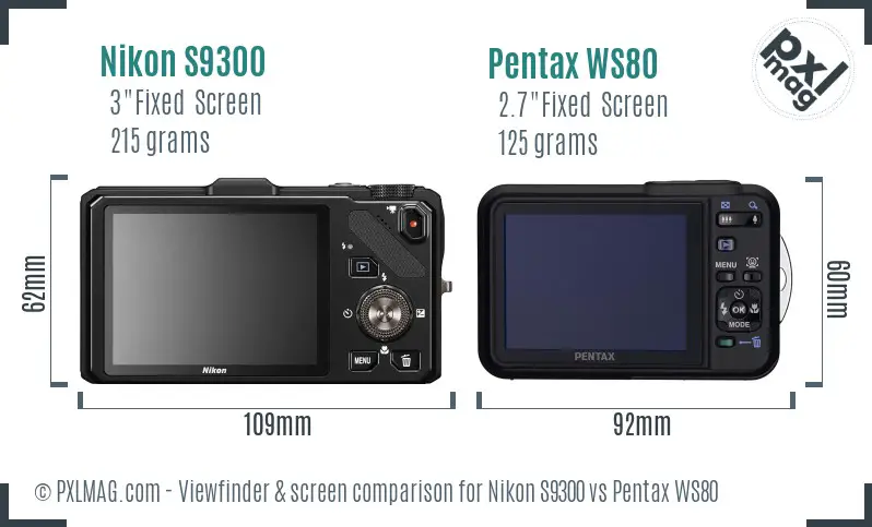 Nikon S9300 vs Pentax WS80 Screen and Viewfinder comparison Nikon S9300 vs Pentax WS80 Screen and Viewfinder comparison