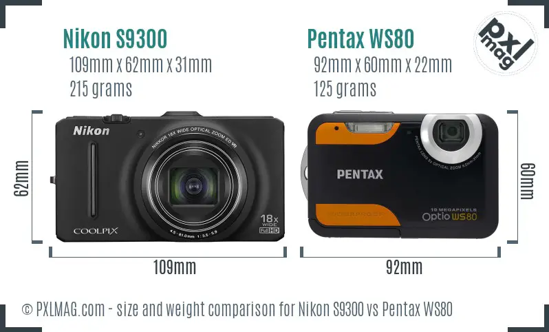 Nikon S9300 vs Pentax WS80 size comparison Nikon S9300 vs Pentax WS80 size comparison