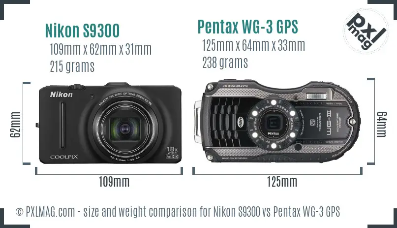 Nikon S9300 vs Pentax WG-3 GPS size comparison Nikon S9300 vs Pentax WG-3 GPS size comparison