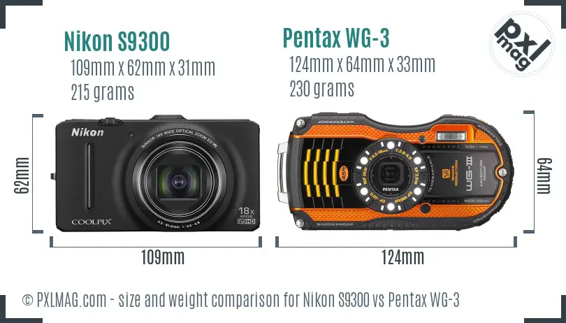 Nikon S9300 vs Pentax WG-3 size comparison