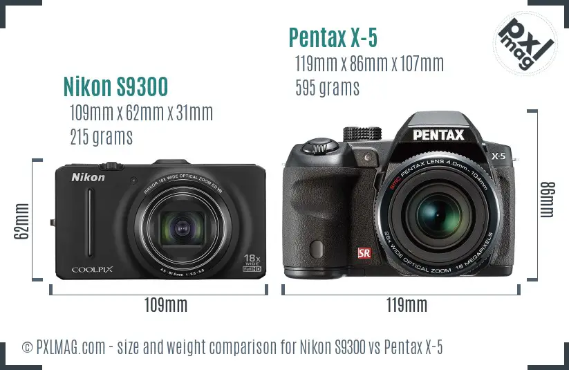 Nikon S9300 vs Pentax X-5 size comparison