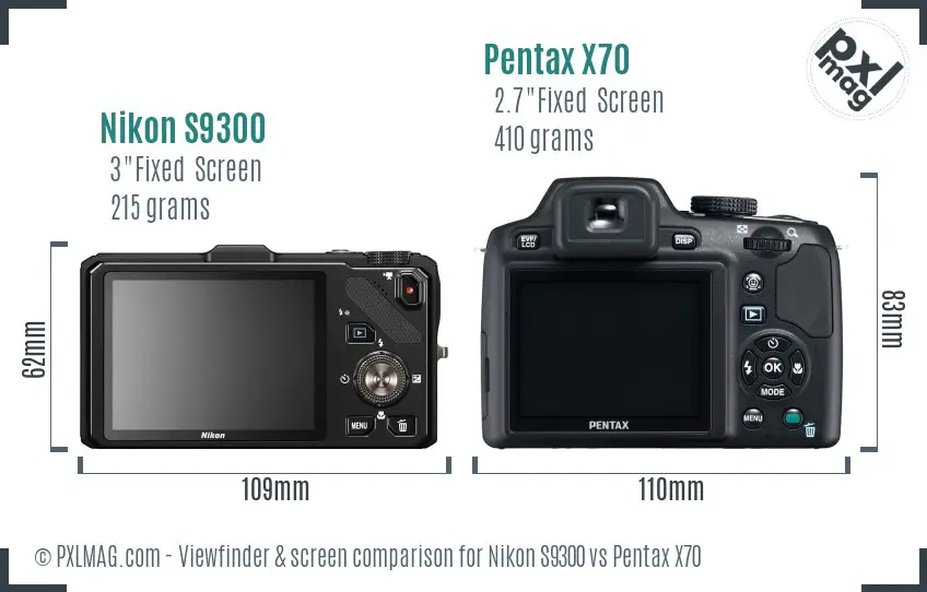 Nikon S9300 vs Pentax X70 Screen and Viewfinder comparison