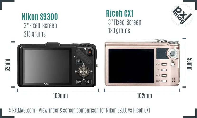 Nikon S9300 vs Ricoh CX1 Screen and Viewfinder comparison