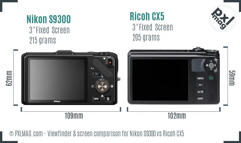 Nikon S9300 vs Ricoh CX5 Screen and Viewfinder comparison