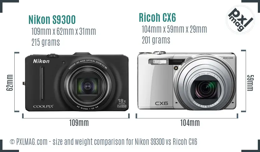 Nikon S9300 vs Ricoh CX6 size comparison Nikon S9300 vs Ricoh CX6 size comparison