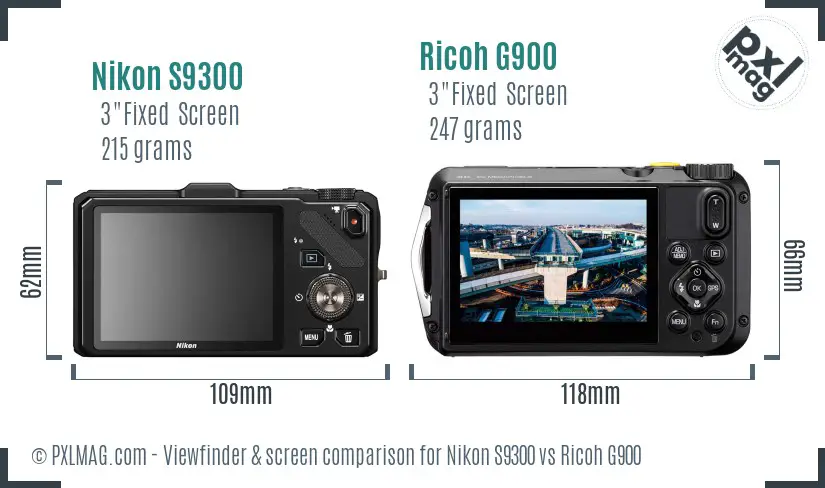 Nikon S9300 vs Ricoh G900 Screen and Viewfinder comparison