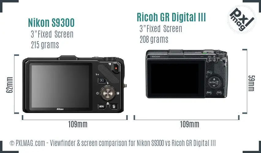 Nikon S9300 vs Ricoh GR Digital III Screen and Viewfinder comparison