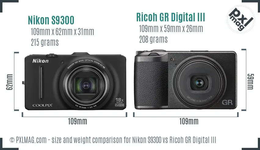 Nikon S9300 vs Ricoh GR Digital III size comparison Nikon S9300 vs Ricoh GR Digital III size comparison