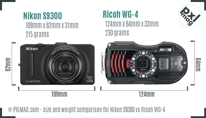 Nikon S9300 vs Ricoh WG-4 size comparison