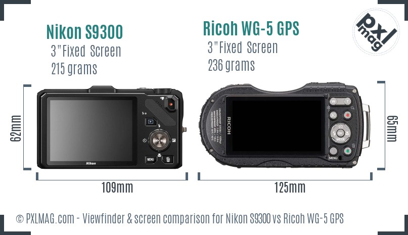 Nikon S9300 vs Ricoh WG-5 GPS Screen and Viewfinder comparison
