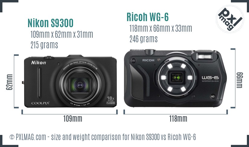 Nikon S9300 vs Ricoh WG-6 size comparison