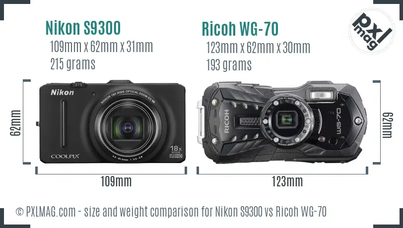 Nikon S9300 vs Ricoh WG-70 size comparison Nikon S9300 vs Ricoh WG-70 size comparison