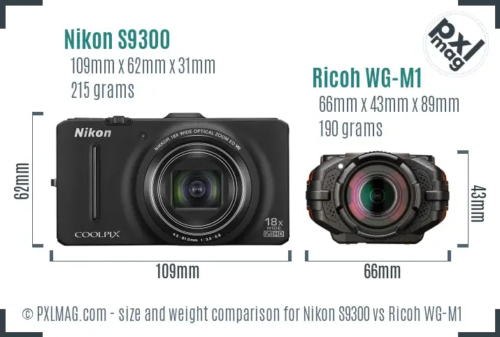 Nikon S9300 vs Ricoh WG-M1 size comparison