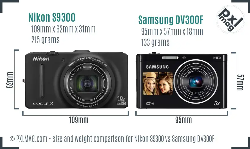 Nikon S9300 vs Samsung DV300F size comparison