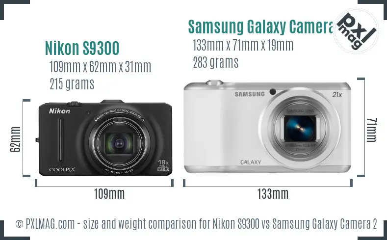 Nikon S9300 vs Samsung Galaxy Camera 2 size comparison Nikon S9300 vs Samsung Galaxy Camera 2 size comparison