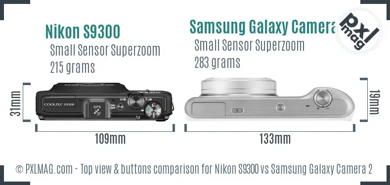 Nikon S9300 vs Samsung Galaxy Camera 2 top view buttons comparison Nikon S9300 vs Samsung Galaxy Camera 2 top view buttons comparison