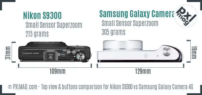 Nikon S9300 vs Samsung Galaxy Camera 4G top view buttons comparison