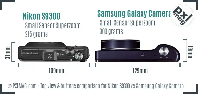 Nikon S9300 vs Samsung Galaxy Camera top view buttons comparison