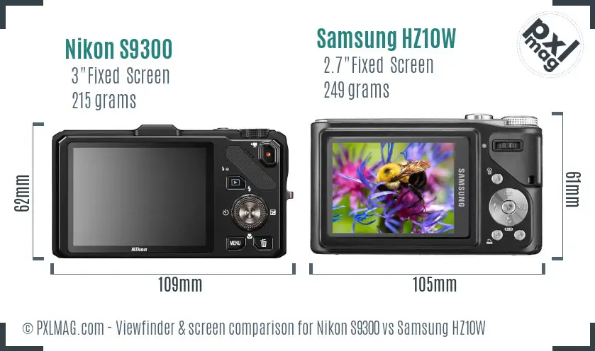Nikon S9300 vs Samsung HZ10W Screen and Viewfinder comparison