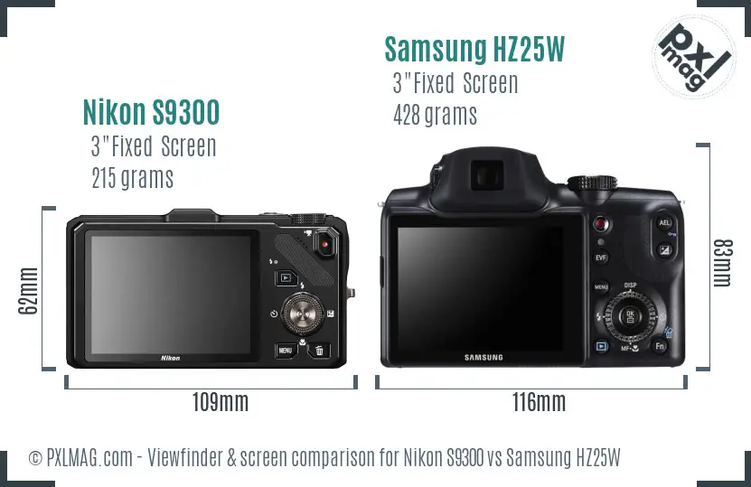 Nikon S9300 vs Samsung HZ25W Screen and Viewfinder comparison