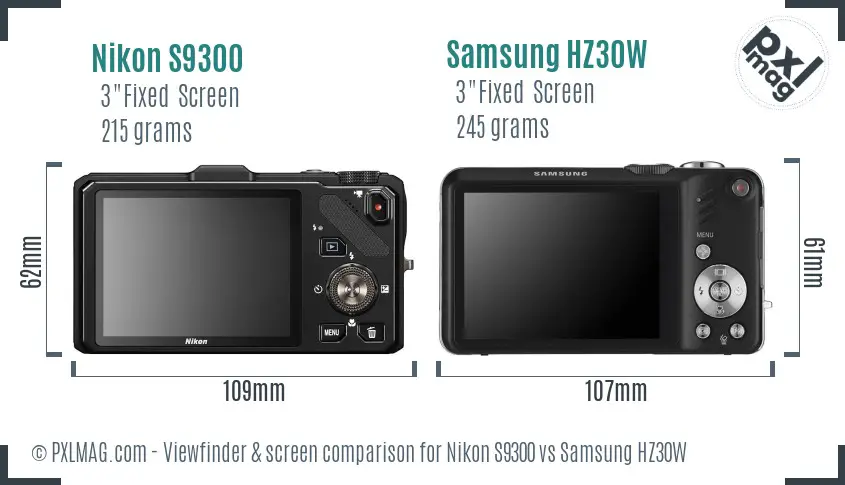 Nikon S9300 vs Samsung HZ30W Screen and Viewfinder comparison