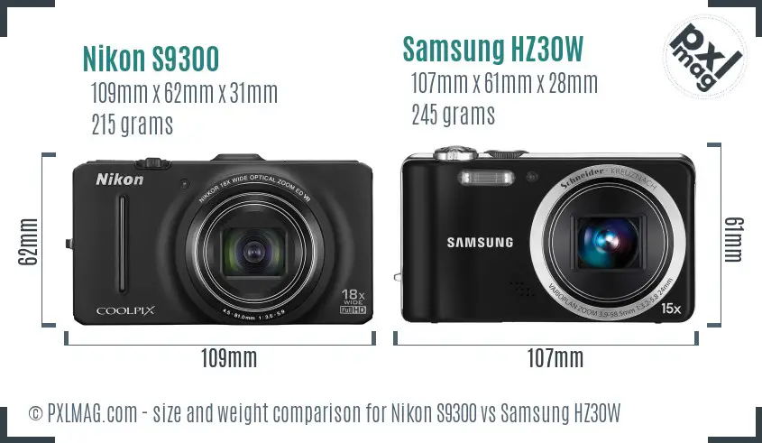 Nikon S9300 vs Samsung HZ30W size comparison