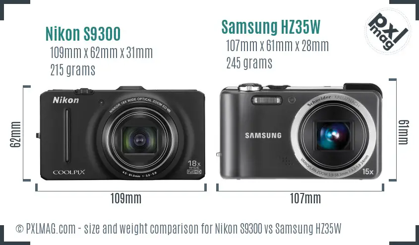 Nikon S9300 vs Samsung HZ35W size comparison