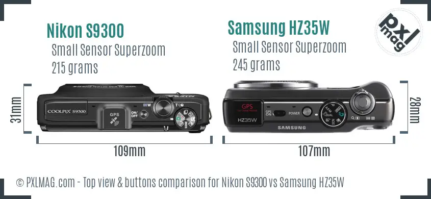 Nikon S9300 vs Samsung HZ35W top view buttons comparison