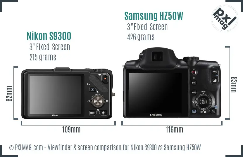 Nikon S9300 vs Samsung HZ50W Screen and Viewfinder comparison