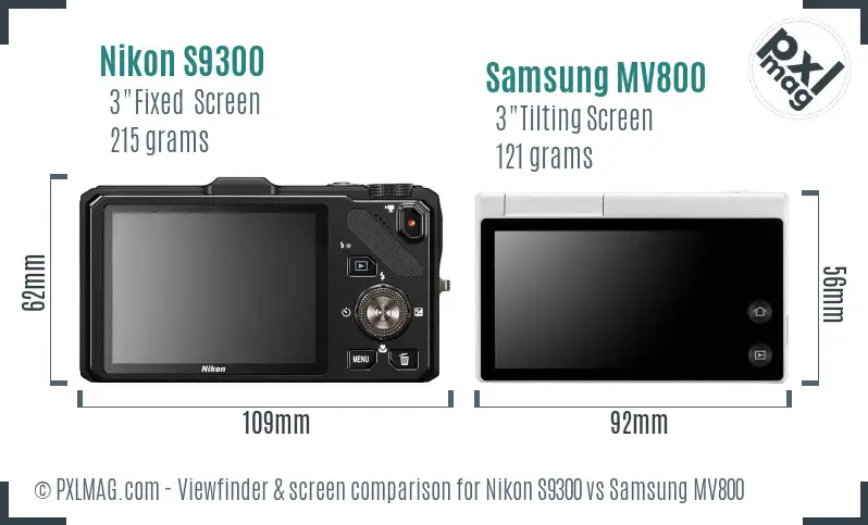 Nikon S9300 vs Samsung MV800 Screen and Viewfinder comparison