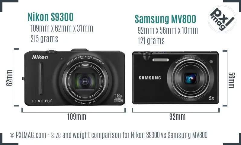 Nikon S9300 vs Samsung MV800 size comparison