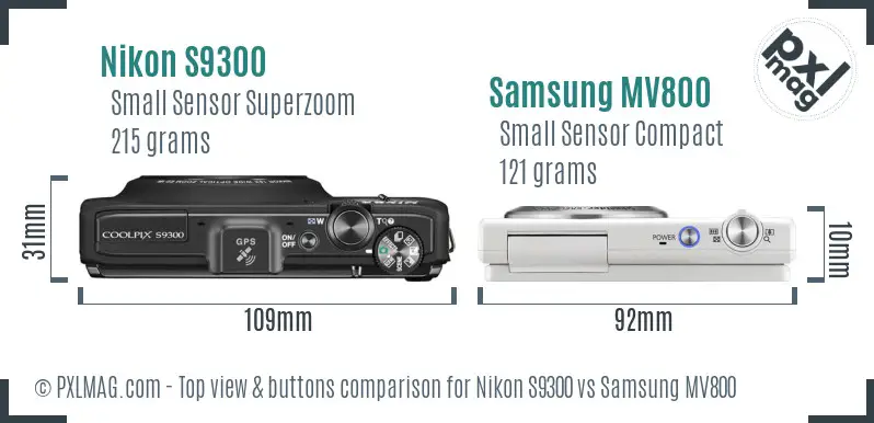Nikon S9300 vs Samsung MV800 top view buttons comparison