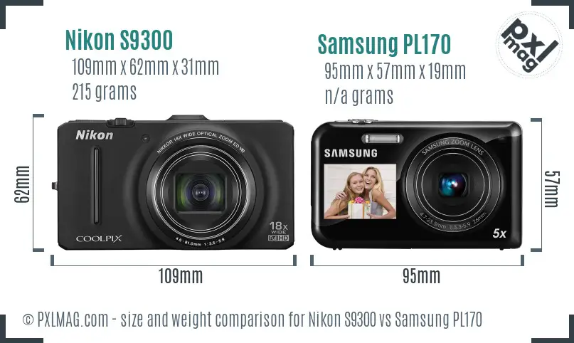 Nikon S9300 vs Samsung PL170 size comparison