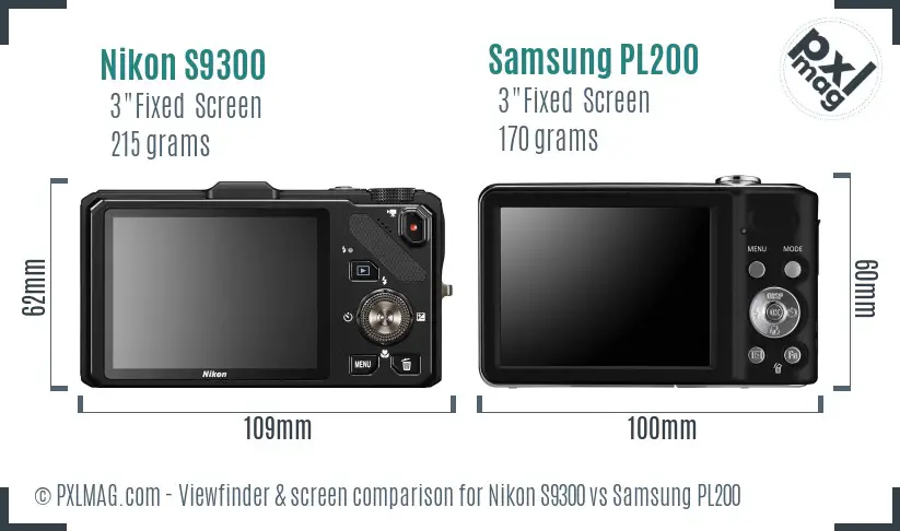 Nikon S9300 vs Samsung PL200 Screen and Viewfinder comparison